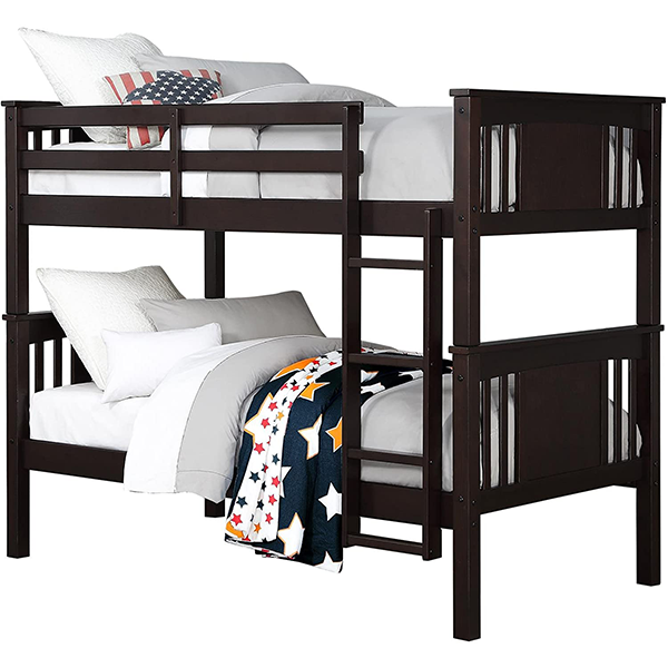 Kids Bunk Beds, with Guard Rail and Ladder,Wood, Twin Over Twin, Espresso