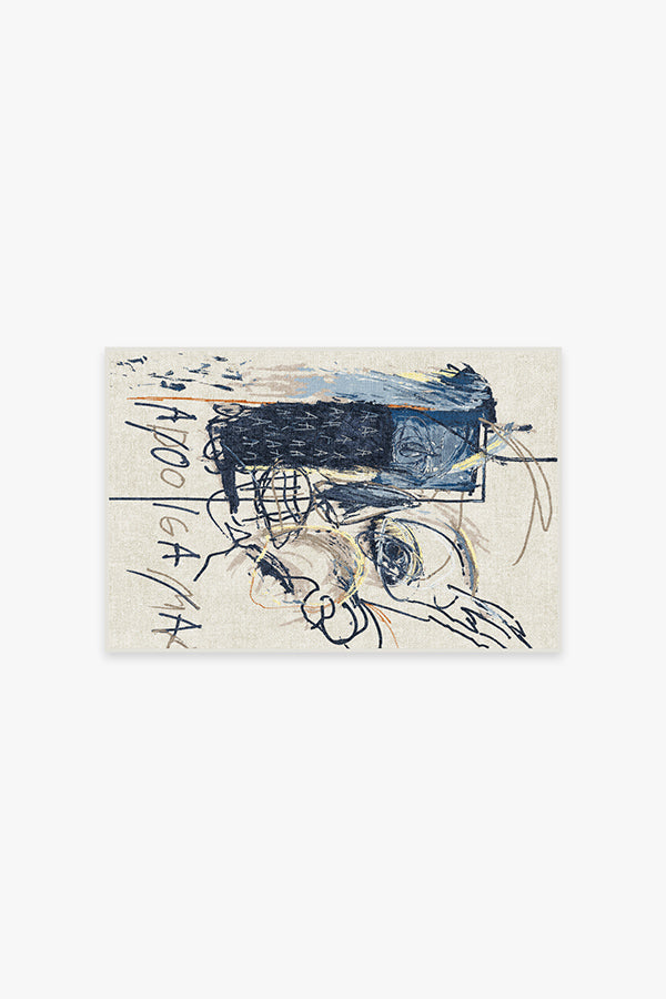 Jean-Michel Basquiat Apologia Ivory & Blue Rug