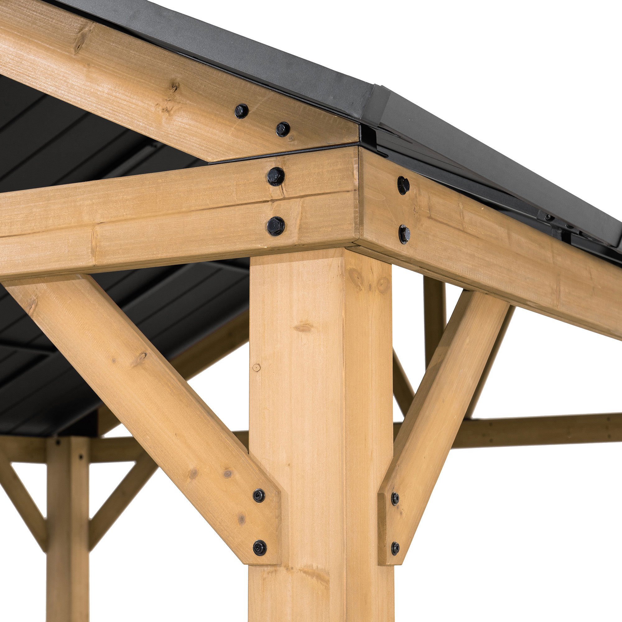 Sunjoy Matte-Black 11 ft. x 13 ft. Cedar Framed Gazebo with Hook and Steel Roof