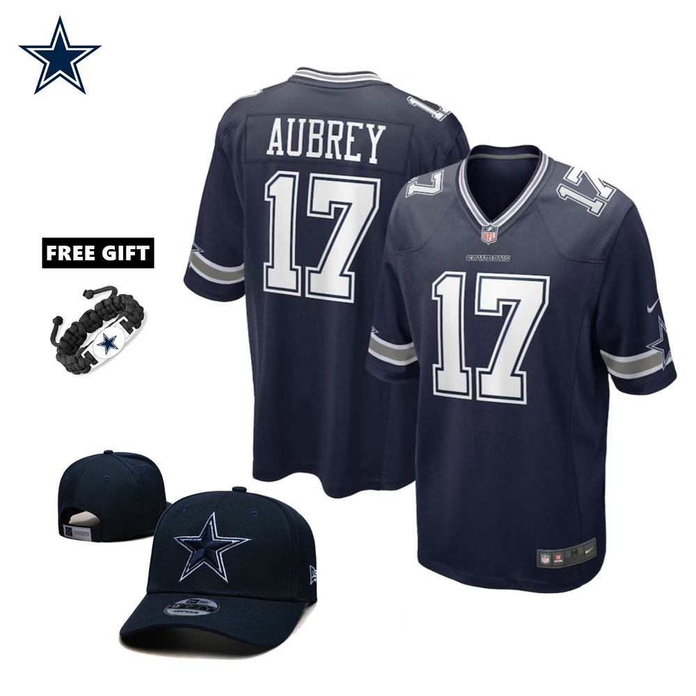 【加购】🔥Combo Sale - Dallas Cowboys Brandon Aubrey Nike Navy Game Jersey & New Era Navy Main 9FIFTY Adjustable Hat