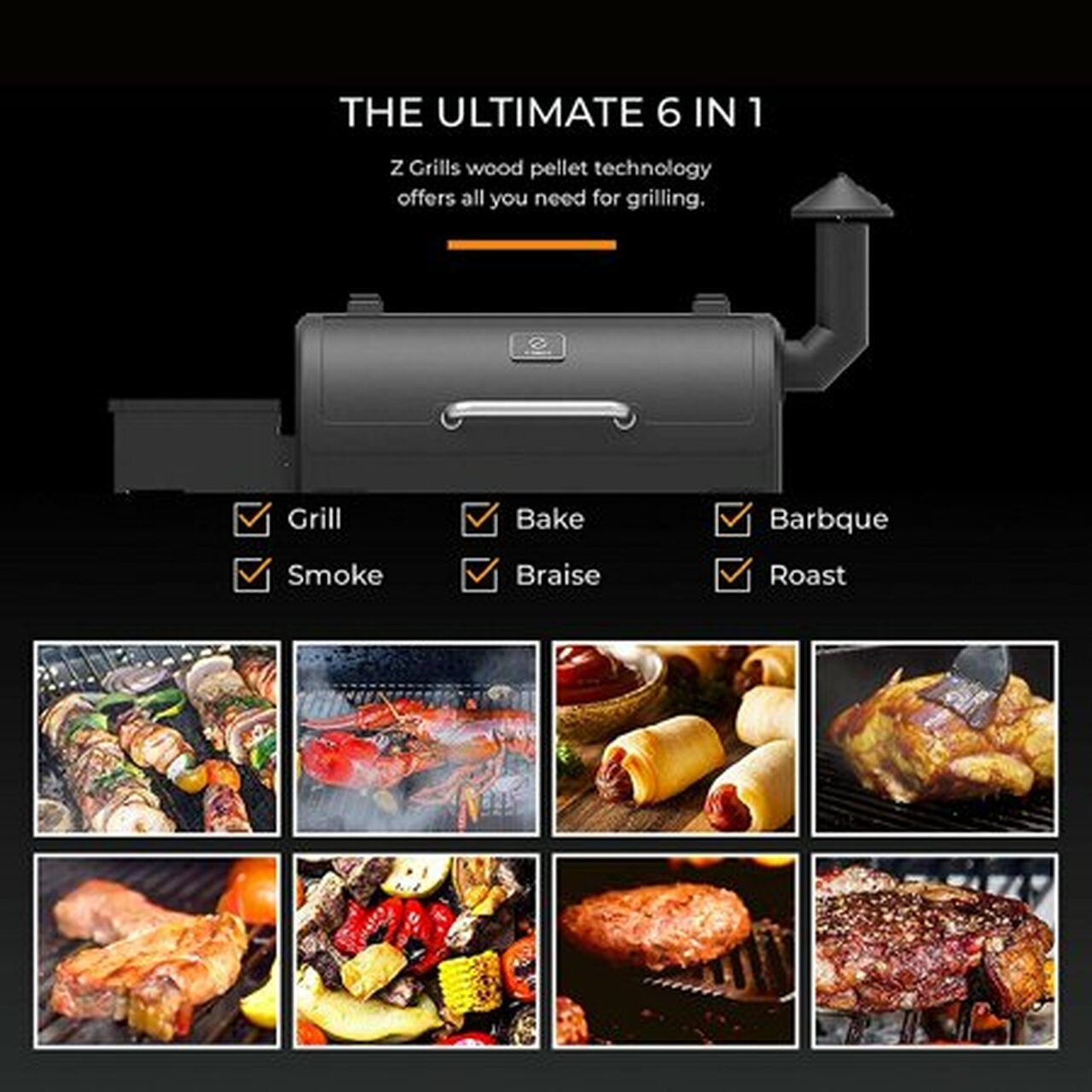 Z GRILLS ZPG-550B 590 sq. in. Wood Pellet Grill and Smoker 7-in-1 BBQ Black