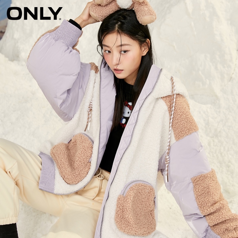 ONLY winter new style contrast stitching drawstring hooded down jacket women | 120423123