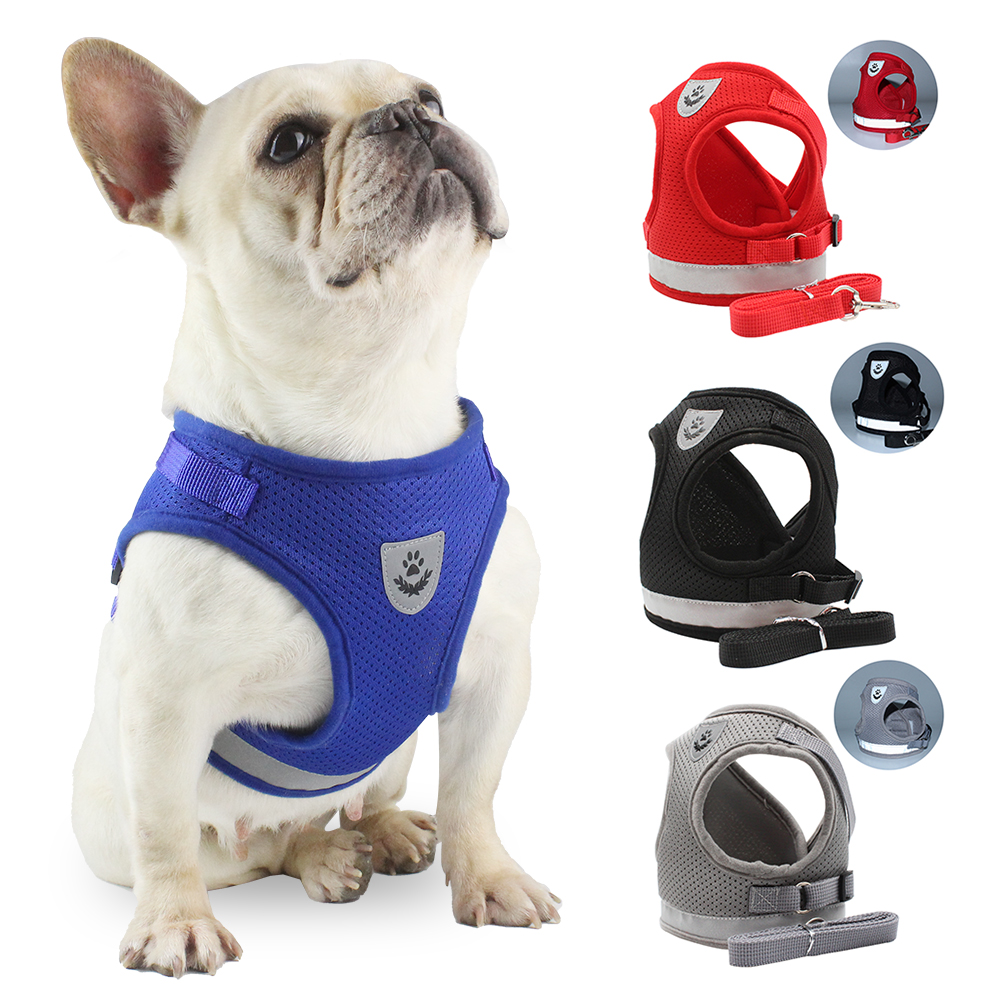 Dog Harness Reflective Harness Adjust Outdoor Pet Dog Safety Leash Harness Vest Pet Adjustable Reflective Breathable