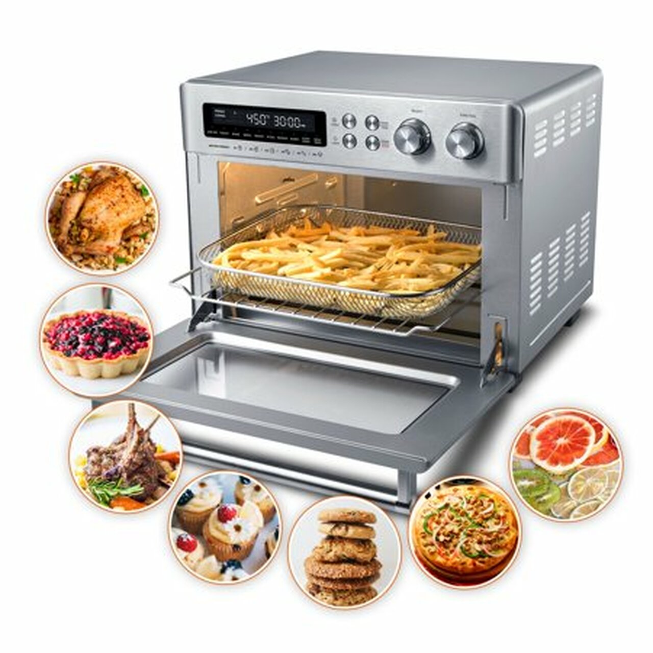 Convection Toaster Oven 10-in-1 Air Fryer 6 Slice, 1750W, 26.5 QT Capacity, Stainless Steel
