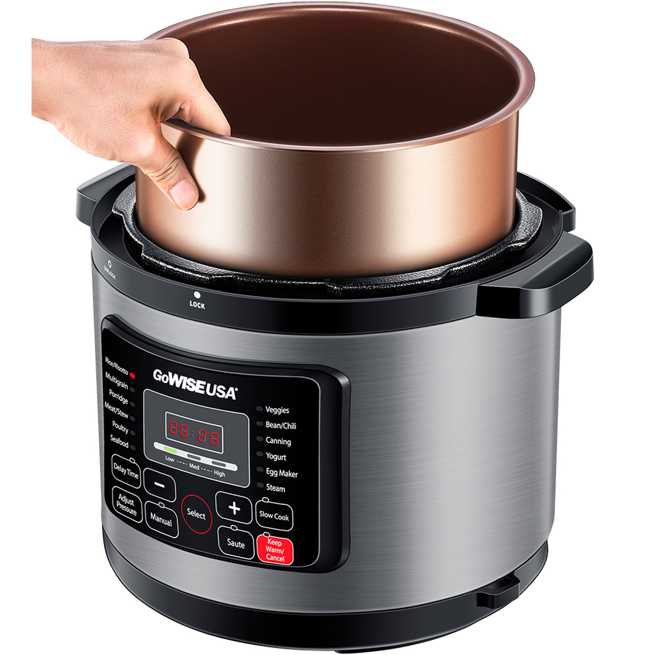 GoWISE USA 6-Quart 12-in-1 Electric Programmable Pressure Cooker (Stainless Steel)