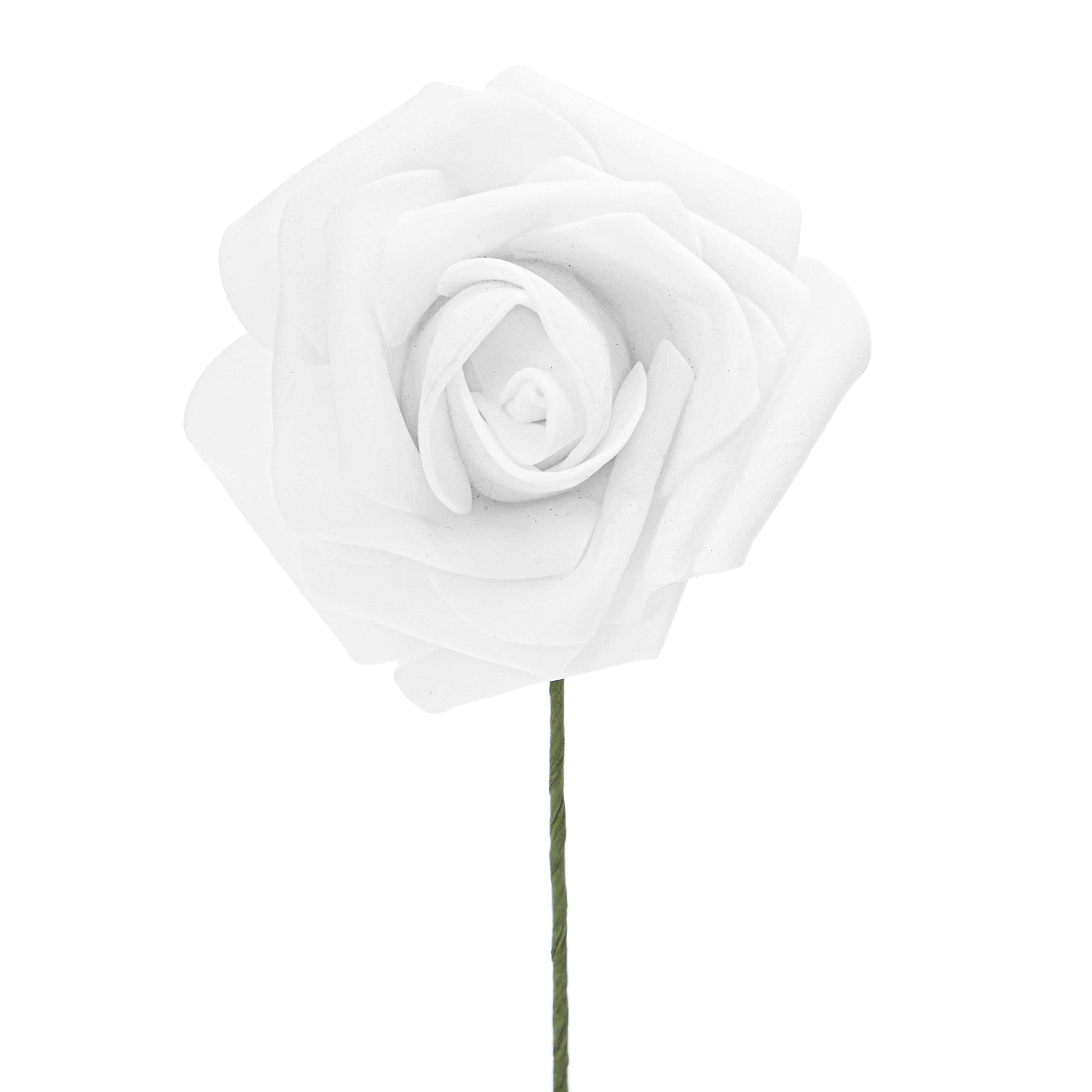Bright Creations White 3-Inch Artificial Rose Flower Heads with Stems (60 Pack)