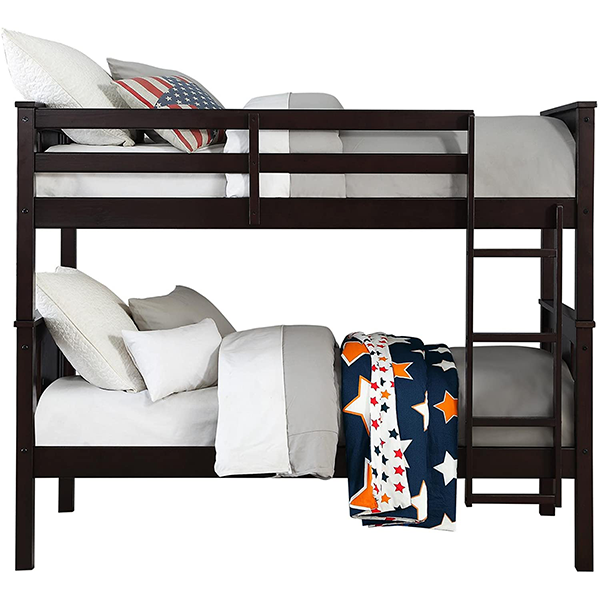 Kids Bunk Beds, with Guard Rail and Ladder,Wood, Twin Over Twin, Espresso