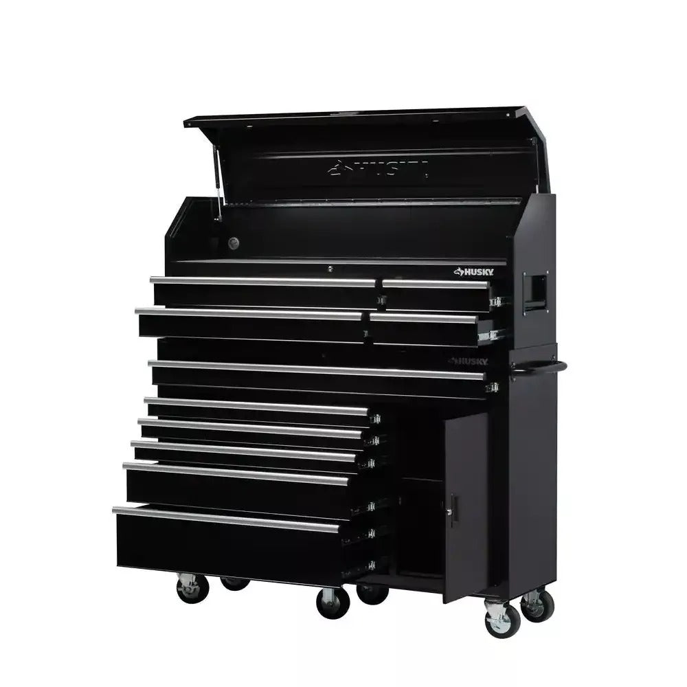 61 in. W 10-Drawer 1-Door Combination Tool Chest and Rolling Cabinet Set in Gloss Black