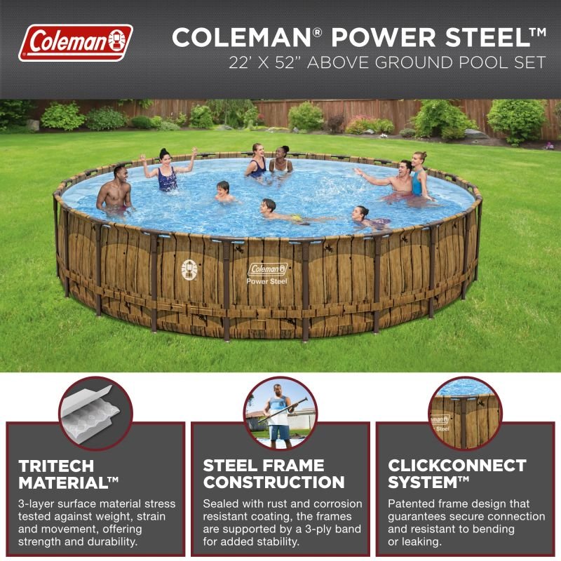 Pool Coleman-Power Steel 22' x 52″ Round Above Ground Pool Set