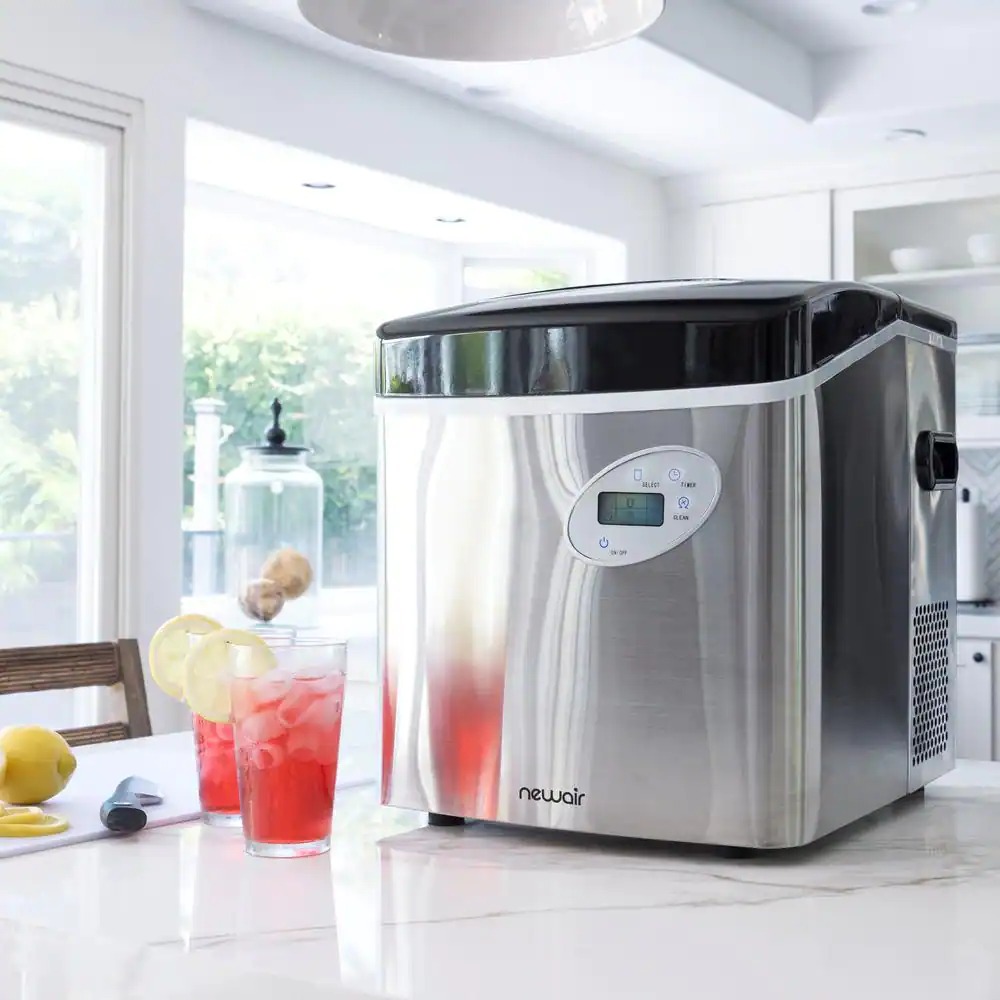 NewAir Portable 50 lb. of Ice a Day Countertop Ice Maker BPA Free Parts with 3 Ice Sizes and Easy to Clean – Stainless Steel