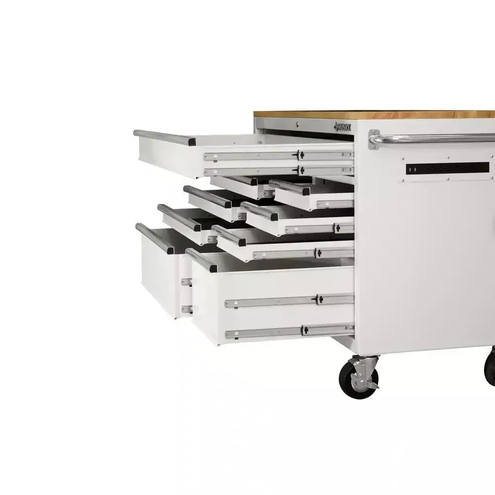Husky 52 in. 9-Drawer Mobile Workbench in Gloss White