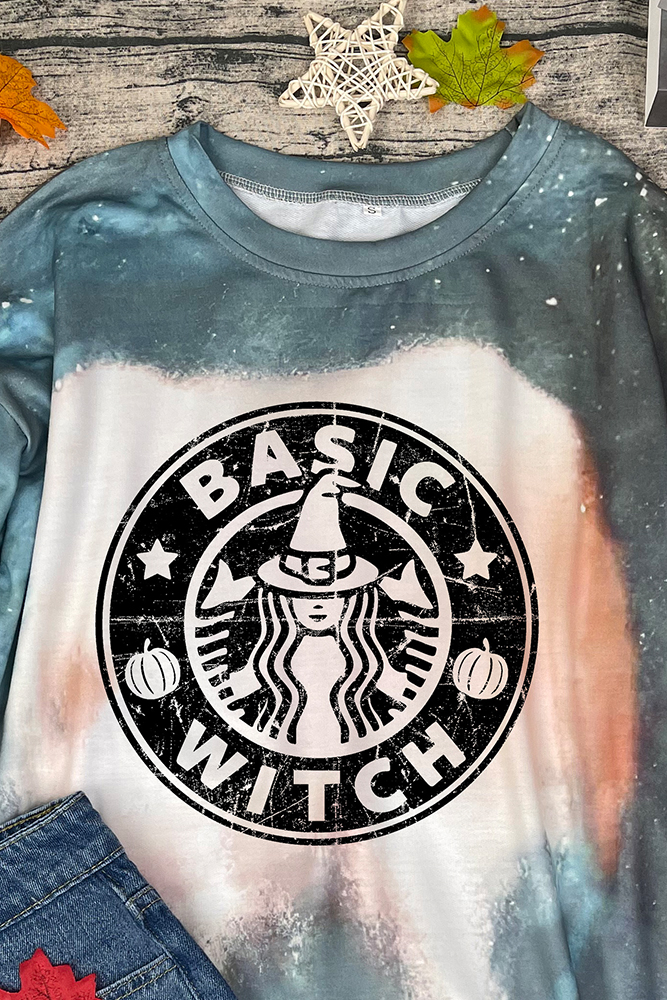 Halloween Print Bleached Tie Dye O-neck Sweatshirt Women UNISHE Wholesale