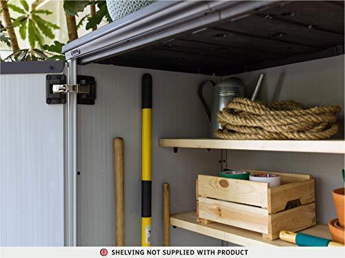 Keter Premier Tall Resin Outdoor Storage Shed with Shelving Brackets for Patio Furniture, Pool Accessories, and Bikes, Grey & Black