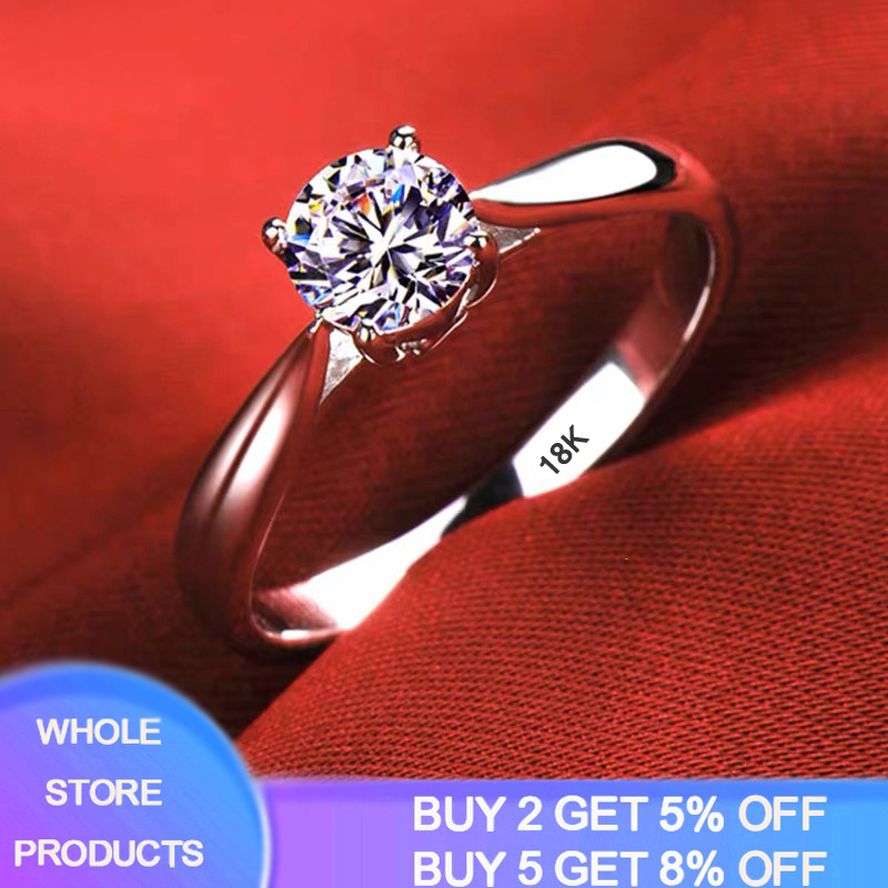 YANHUI Luxury 18K White Gold Rings For Women Round Cut Zirconia Diamond Silver Color Wedding Band Engagement Bridal Jewelry Gift