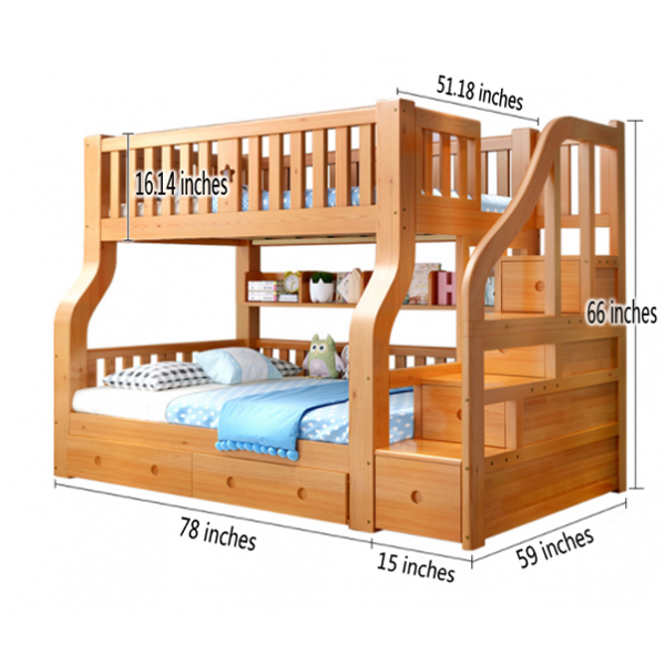 Dylan Kids Bunk Bed with Rails and Ladder, Wood, Twin
