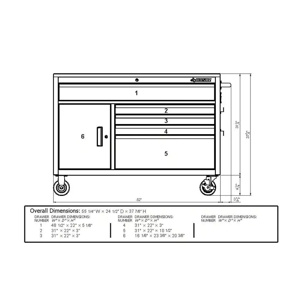 52 in. W 5-Drawer 1-Door, Deep Tool Chest Mobile Workbench in Stainless Steel with Hardwood Top
