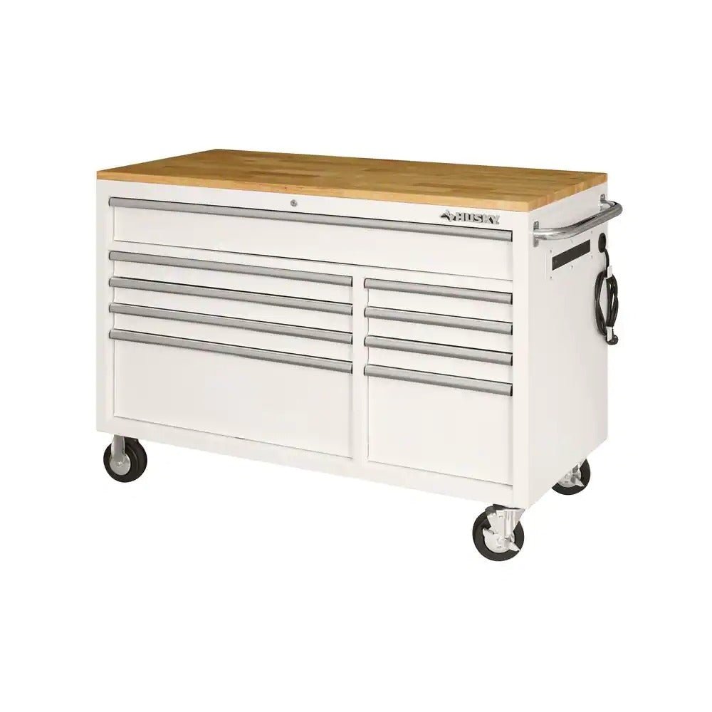 Husky 52 in. 9-Drawer Mobile Workbench in Gloss White