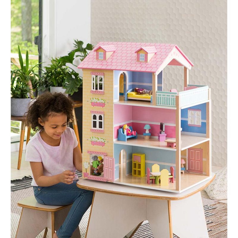 HearthSong Imagine My Place Dollhouse with Turntable and 35-Piece Dollhouse Furniture Set