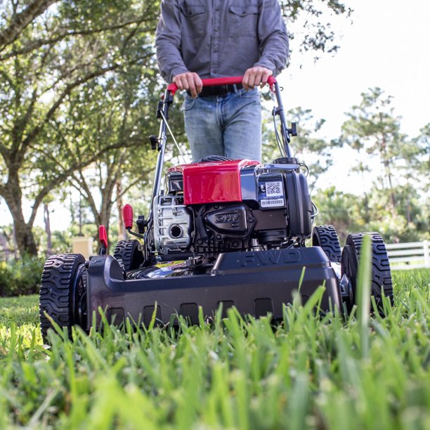 Black Max 22-inch 150cc Self Propelled Gas Mower with High Rear Wheels