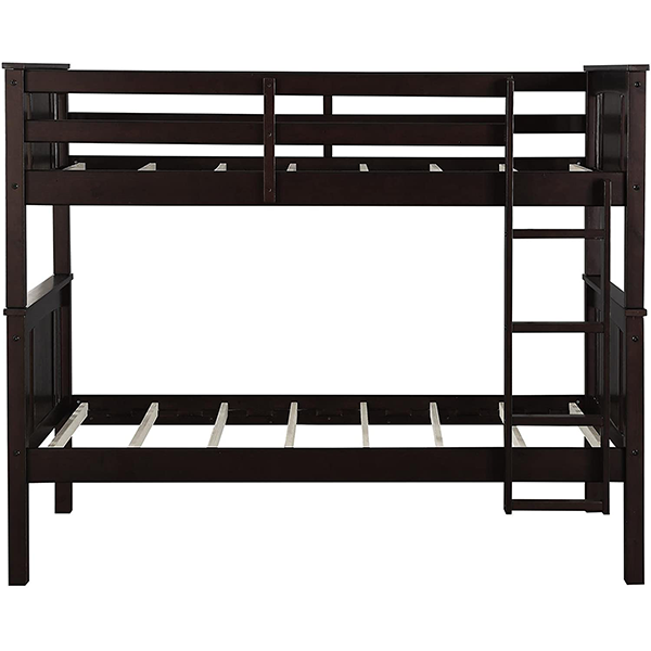 Kids Bunk Beds, with Guard Rail and Ladder,Wood, Twin Over Twin, Espresso