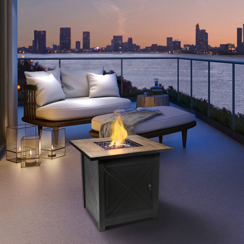 Farmhouse 27″ Square Steel Ceramic Propane Gas Fire Pit Table – Teamson Home