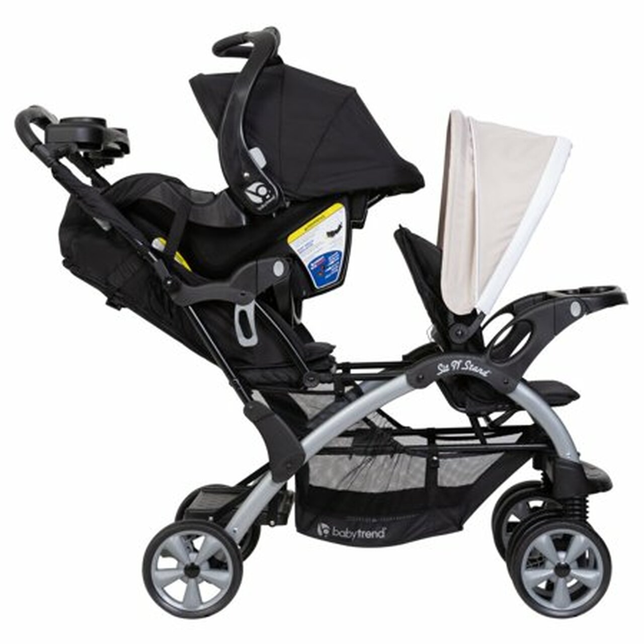 Baby Trend Sit N Stand Travel Compact Toddler Baby Double Stroller, Modern Khaki