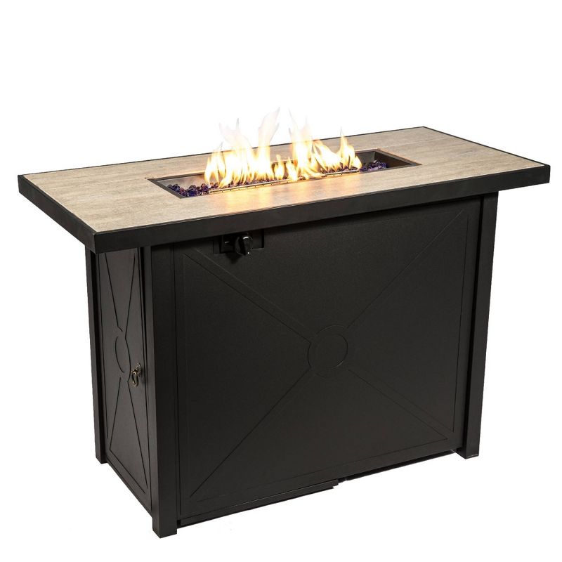 Farmhouse 28″ Steel Ceramic Propane Gas Fire Pit Table – Black/Brown – Teamson Home