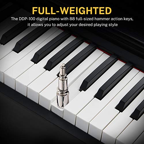 Donner DDP-100 88-Key Weighted Action Digital Piano, Beginner Bundle with Furniture Stand, Power Adapter, Triple Pedals, MP3 Function, Black