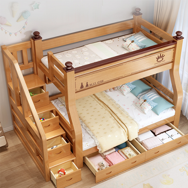 Children's bunk bed with rails and ladder, wood, double bed, espresso
