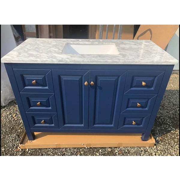 New in box! 48” Single Sink Navy Blue Bathroom Vanity Cabinet w Marble Top- solid Wood cabinet