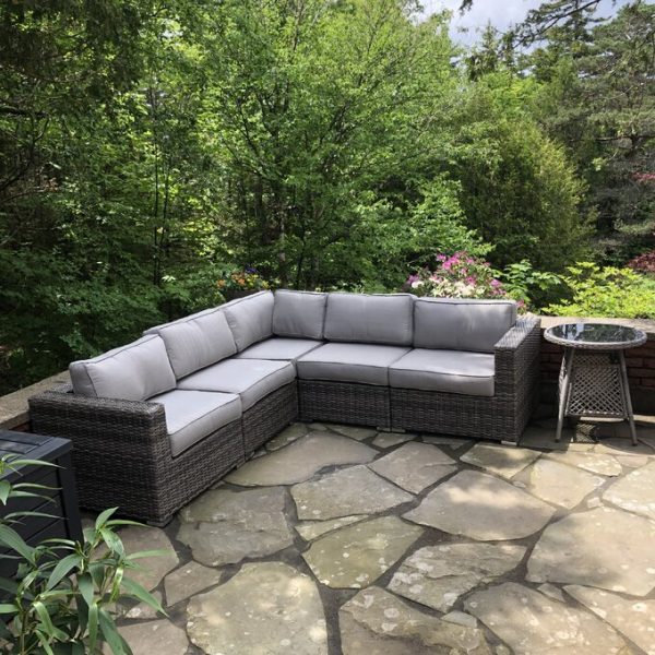 94” Wide Outdoor Wicker Patio Sectional with Cushions
