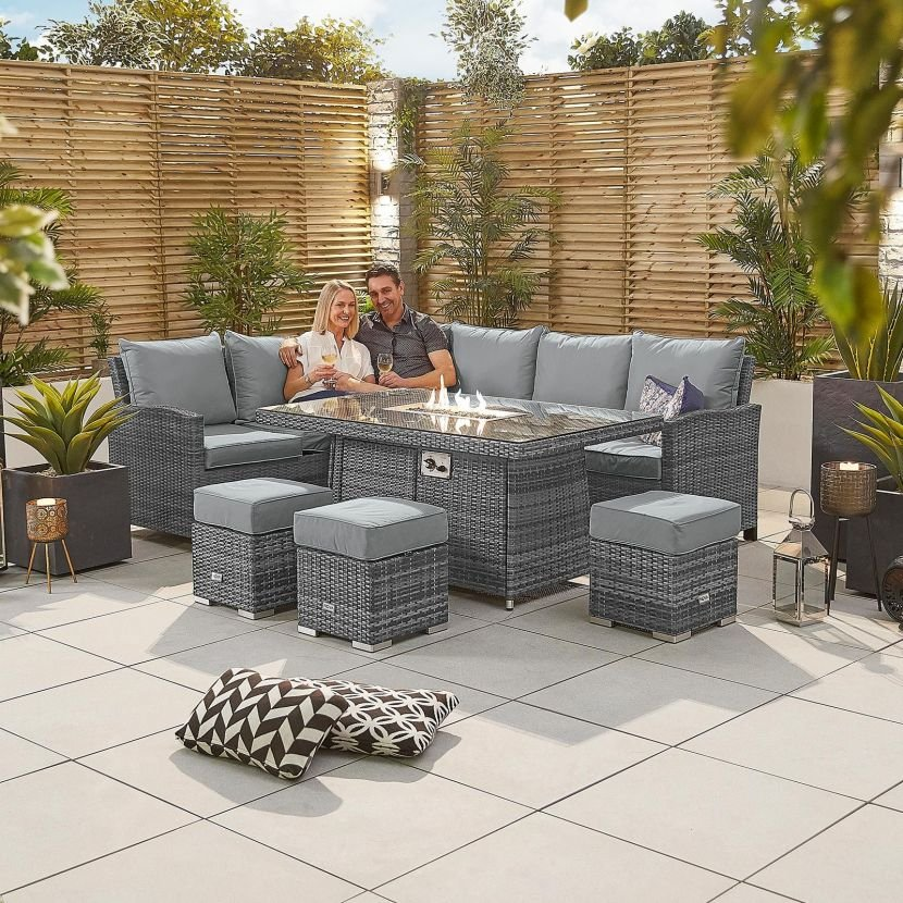 Cambridge Left Hand Casual Dining Corner Sofa Set with Firepit Table