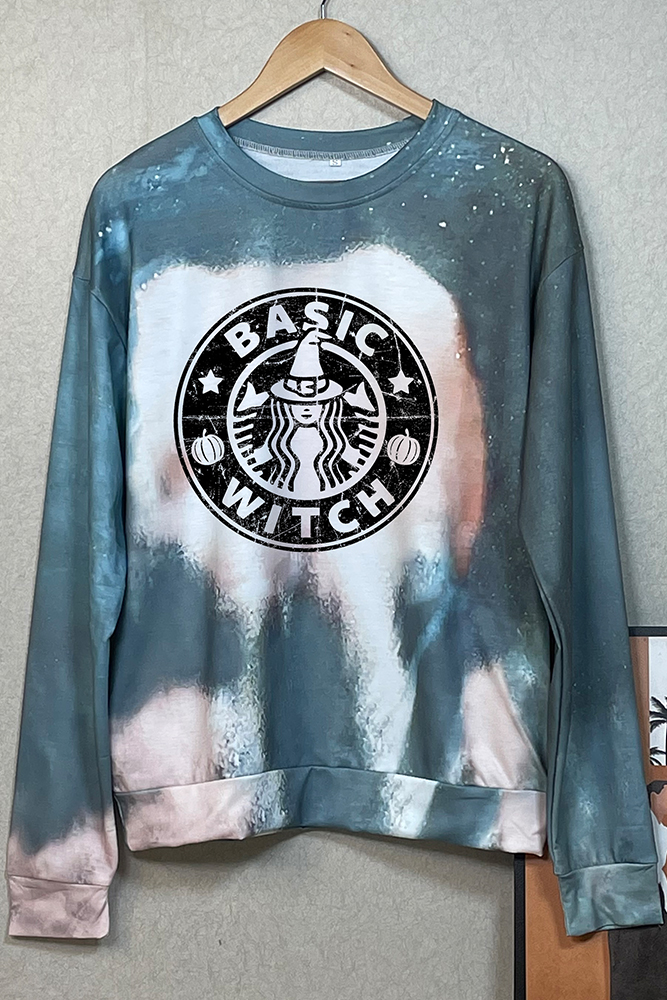 Halloween Print Bleached Tie Dye O-neck Sweatshirt Women UNISHE Wholesale