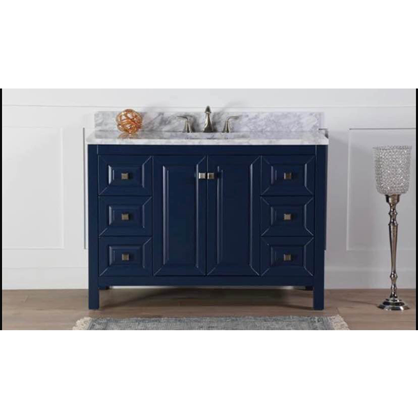 New in box! 48” Single Sink Navy Blue Bathroom Vanity Cabinet w Marble Top- solid Wood cabinet